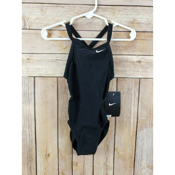 Nike Other - Nike Performance Girls Black Solid Swimsuit Size 5 Bathing Suit Retails $66 NEW